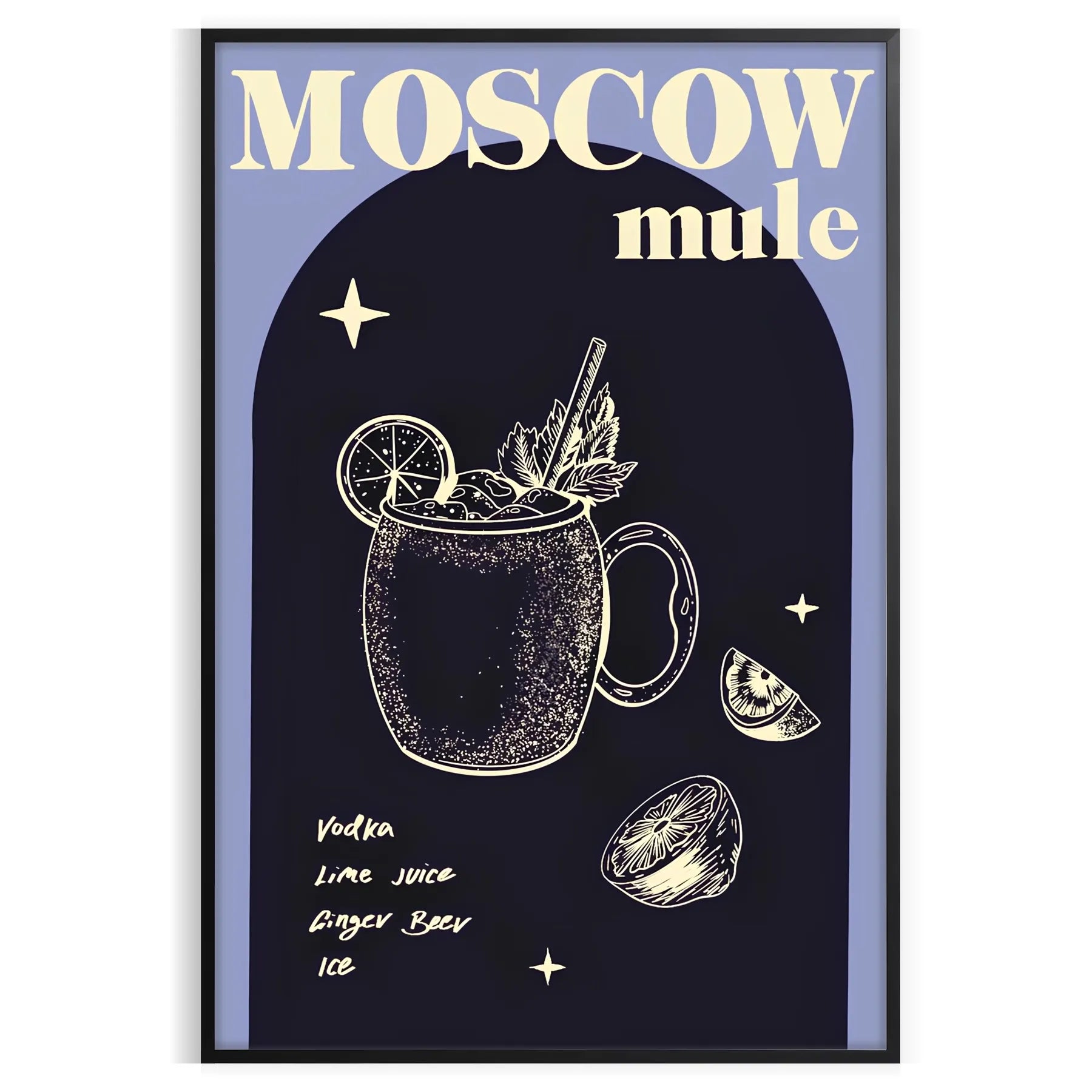 space striking Moscow Mule cocktail poster sleek black vibrant green design stylish wall art perfect enthusiasts unique gift various print sizes A4 cm A0