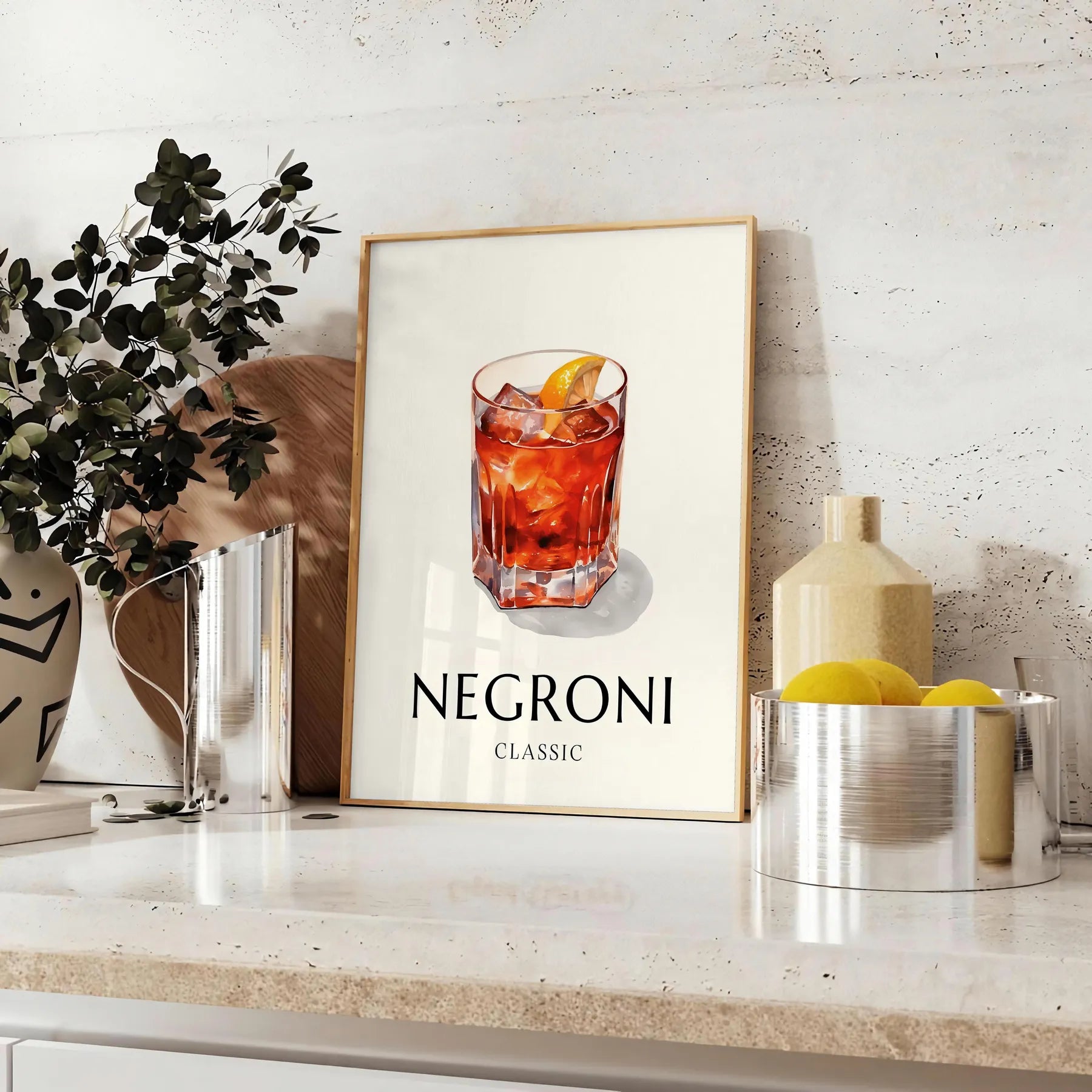 space striking Negroni Cocktail poster vibrant orange sleek black wall art lovers print ideal gift occasion decor unique artwork sizes A4 cm A0