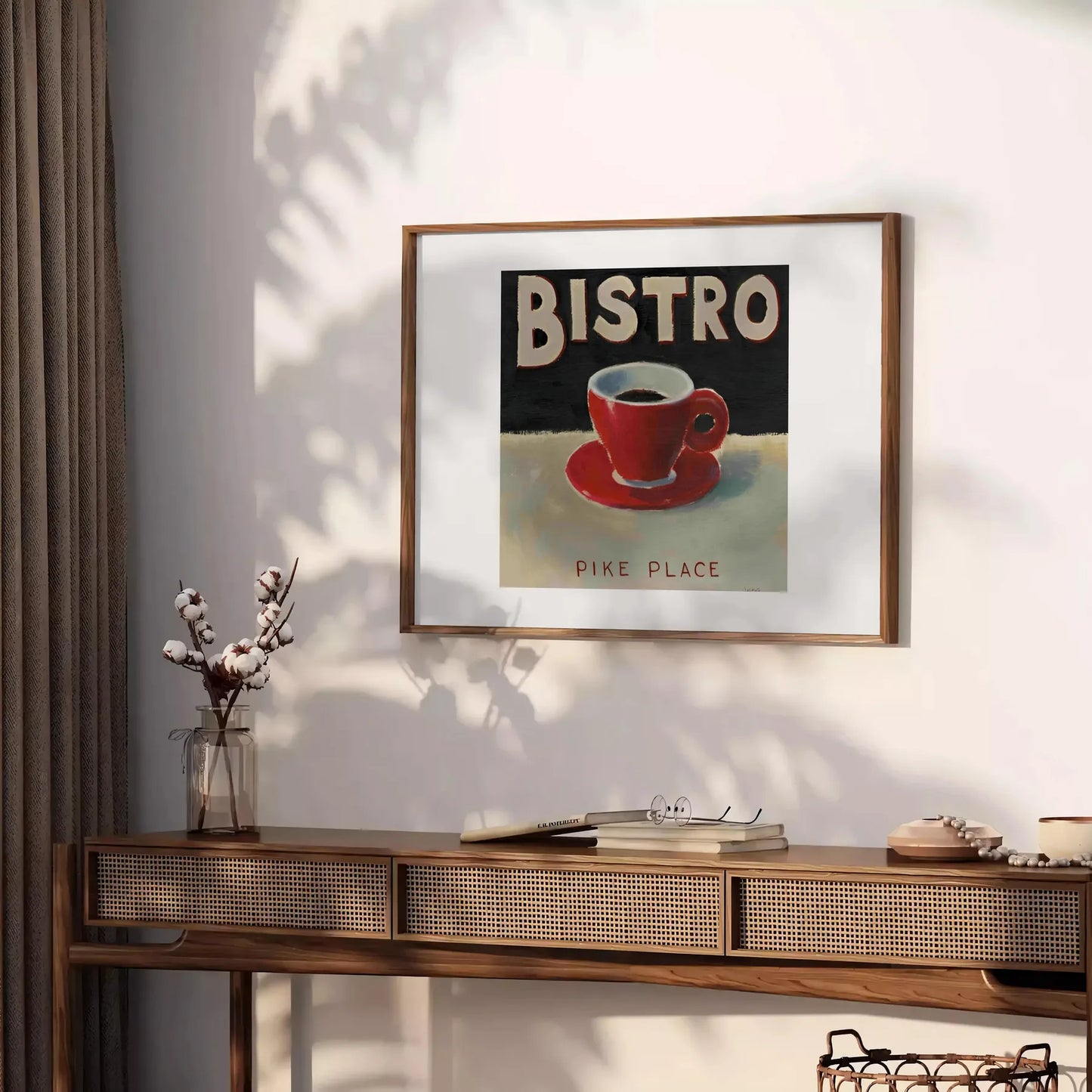 space stunning Bistro Kitchen poster sleek black gray tones captivating wall art piece ideal culinary enthusiasts perfect gift decor elegant artwork available unframed versions