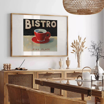 space stunning Bistro Kitchen poster sleek black gray tones captivating wall art piece ideal culinary enthusiasts perfect gift decor elegant artwork available unframed versions