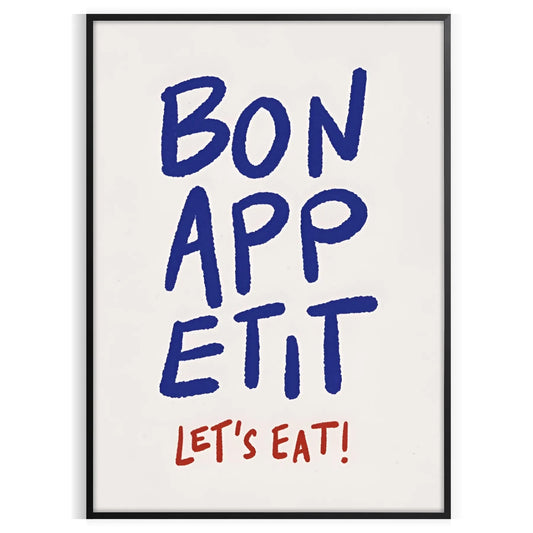 kitchen Bon Appetit Let Eat poster elegant blue gray hues captivating wall art perfect touch culinary flair space thoughtful gift preferred style unframed print
