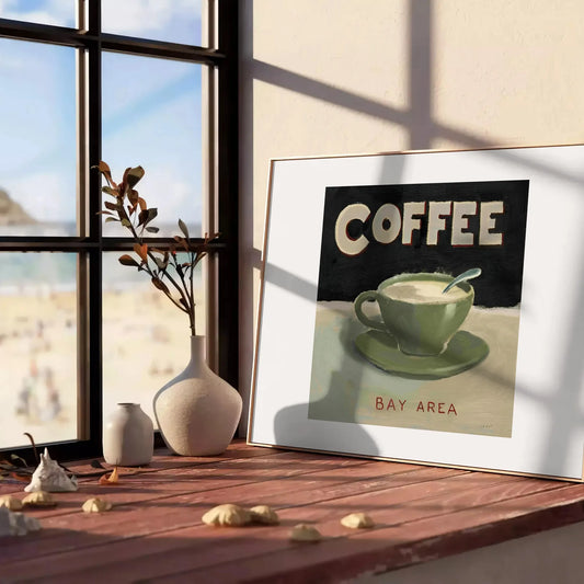 kitchen vibrant coffee poster green orange hues captivating wall art touch warmth style ideal gift lovers sizes A4 cm A0