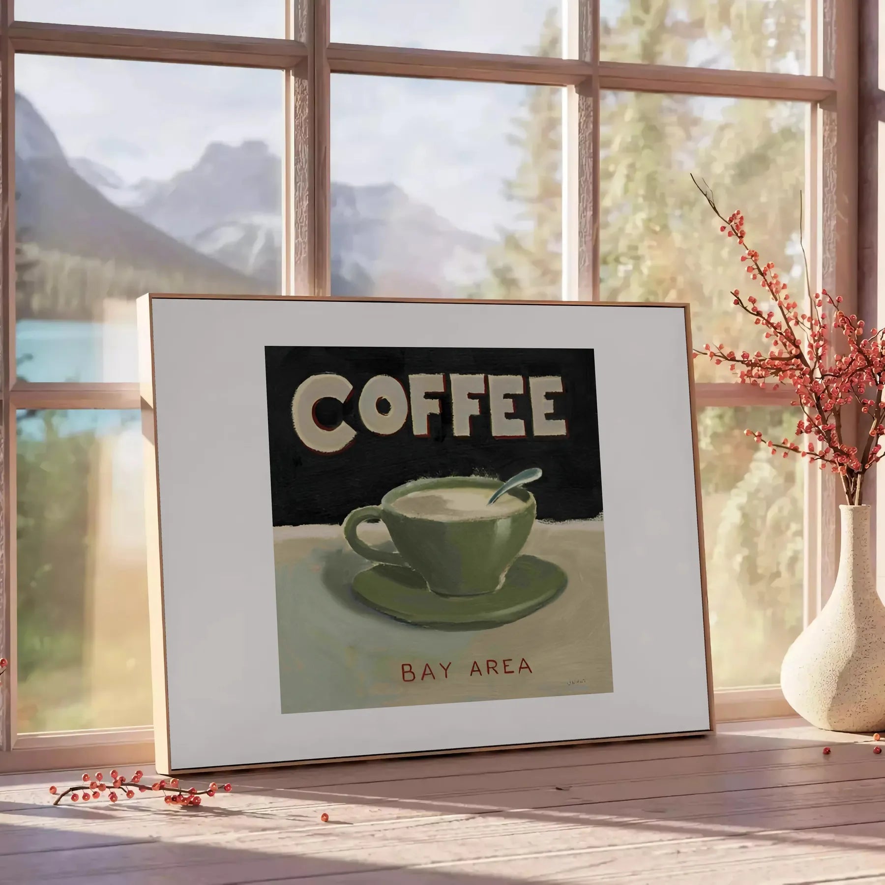 kitchen vibrant coffee poster green orange hues captivating wall art touch warmth style ideal gift lovers sizes A4 cm A0