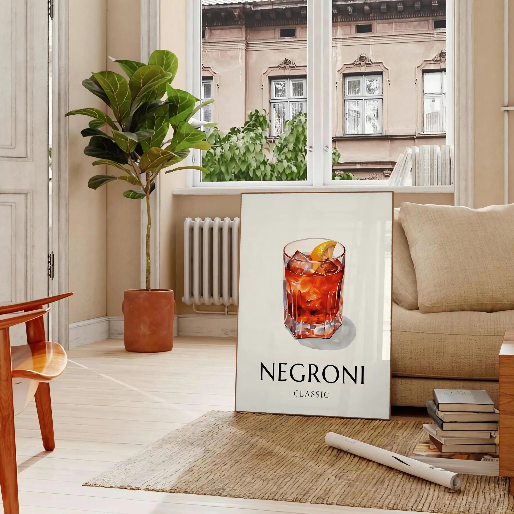 space striking Negroni Cocktail poster vibrant orange sleek black wall art lovers print ideal gift occasion decor unique artwork sizes A4 cm A0
