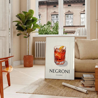 space striking Negroni Cocktail poster vibrant orange sleek black wall art lovers print ideal gift occasion decor unique artwork sizes A4 cm A0